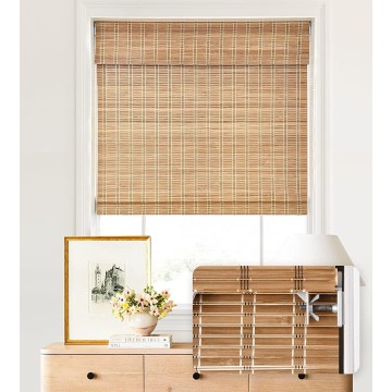 No Tools No Drill Cordless Bamboo Roman Shades, Light Filtering Window Treatment, Roll Up Bamboo Blinds for Window, Brown