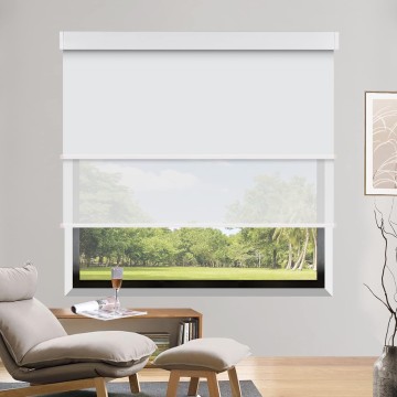 Dual Window Blinds Roller Shades, White Double Blind Blackout and Light Filtering Shades with Valance, Day and Night Roller Shades for Windows, Doors