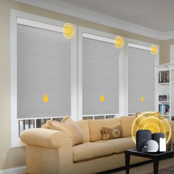 Motorized Blinds with Valance Cover Upgraded Smart Blinds Grasscloth Fabric Electric Blinds Remote Control Automatic Roller Shades for Windows Work with Alexa Google Home