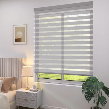 Motorized Zebra Shades with Remote,Dual Layer Roller Sheer Window Shades Blinds for Windows,Smart Banded Shades Works with Alexa for Home and Office,Custom Size,Light Filtering Light Grey