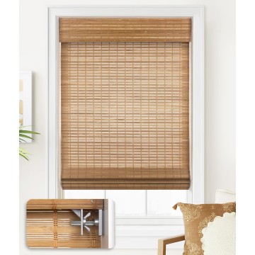 No Tools No Drill Cordless Bamboo Roman Shades, Light Filtering Window Treatment, Roll Up Bamboo Blinds for Window, Squirrel