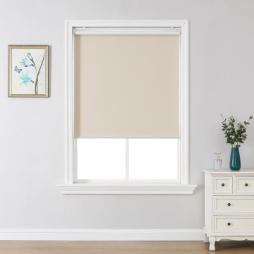 Cordless Free-Stop100% Blackout Blinds for Windows, Roller Windows Shades with Thermal Insulated, UV Protection Fabric for Living Room, Office and Home. Easy to Install.Beige