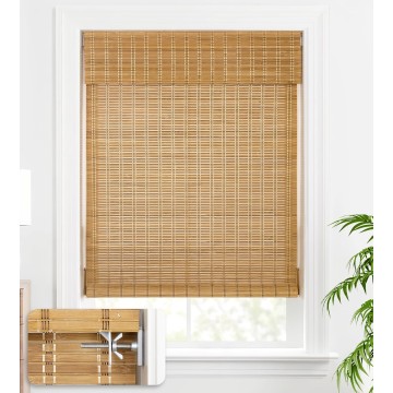 No Tools No Drill Bamboo Roller Shades, Cordless Bamboo Blinds, Light Filtering Bamboo Roll Up Blinds for Windows, Wood Window Blinds - Actual Blinds Size: 25 1/5'' W x 72'' H, Brown206