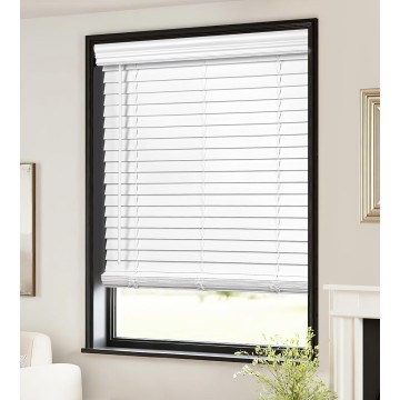 2-inch Cordless Faux Wood Blinds with Royal Valance, Room Darkening Horizontal Window Blinds, Inside Mount Blinds for Windows - Actual Blinds - White