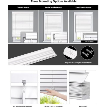 2-inch Cordless Faux Wood Blinds with Royal Valance, Room Darkening Horizontal Window Blinds, Inside Mount Blinds for Windows - Actual Blinds - White