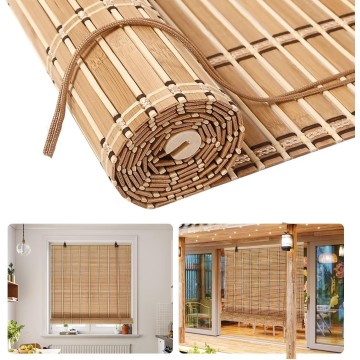 Bamboo Blinds, Blackout Roll Up Shades for Windows Privacy Protection, Roller Shades for Indoor Outdoor Home Patio Porch, Easy Installation, Natural, 72 * 72in