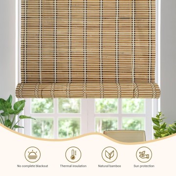 Bamboo Blinds, Blackout Roll Up Shades for Windows Privacy Protection, Roller Shades for Indoor Outdoor Home Patio Porch, Easy Installation, Natural, 72 * 72in