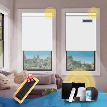 Motorized Blinds with remote,Thermal Electric Blinds【Solar Panel】,Customizable automatic Roller Shades, Blackout Remote Control Blinds for Windows Upgrade to smart blinds, White