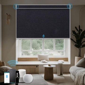 Motorized Roller Shade, 100% Blackout Smart Window Blinds Work with Apple Homekit, Alexa, Google Home, Remote Control, Electric Blinds with USB/Solar Pannel,Eclipse Black