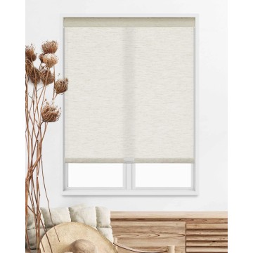 Window Blinds Cordless Light Filtering Roller Shades for Window Shades with Natural Woven Linen Fabric, Free-Stop UV Protection Privacy Roller Blinds for Windows, Linen Beige